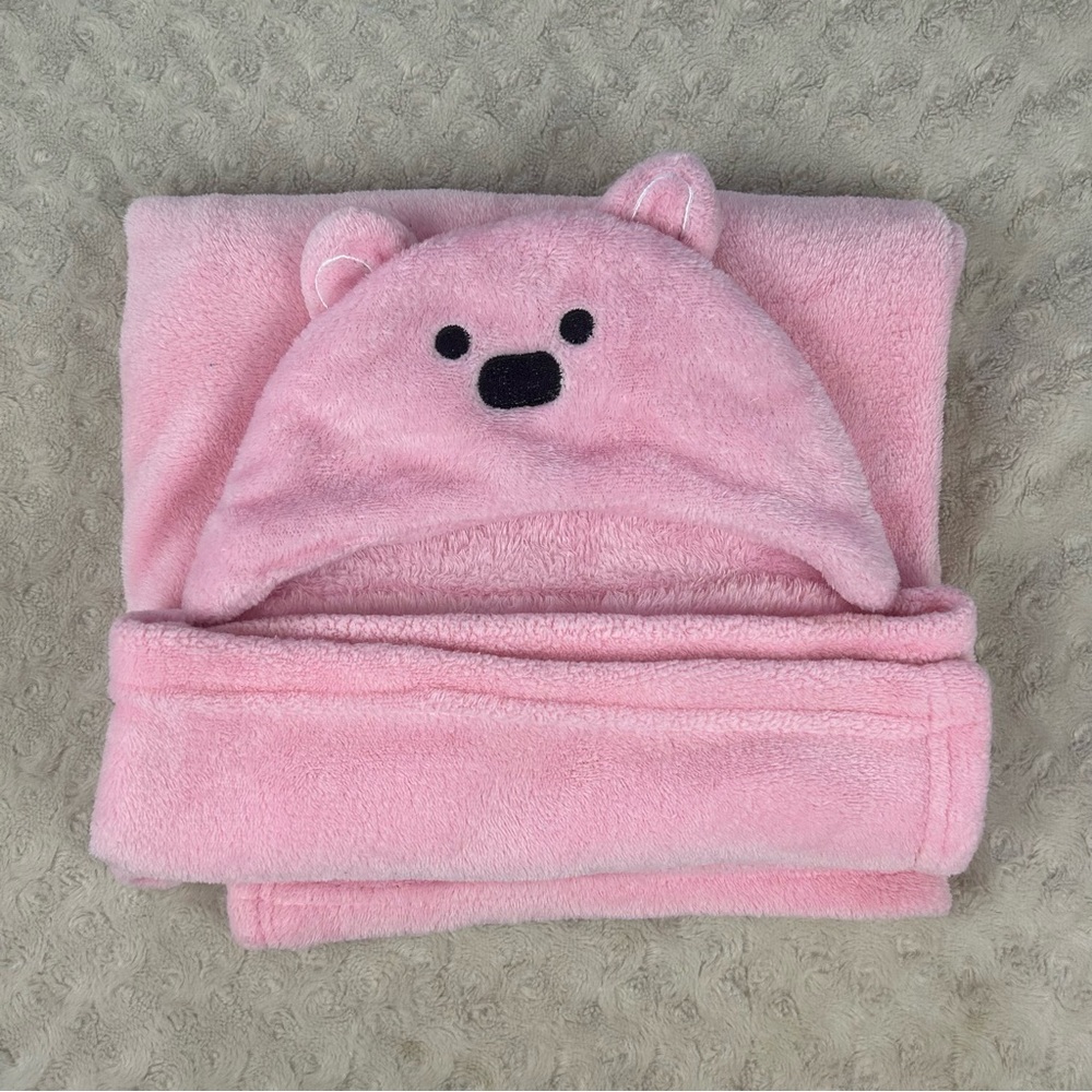 Sweet Jojo Hooded Pink Teddy Bear Baby Blanket Black Eyes Nose Plush Lovey